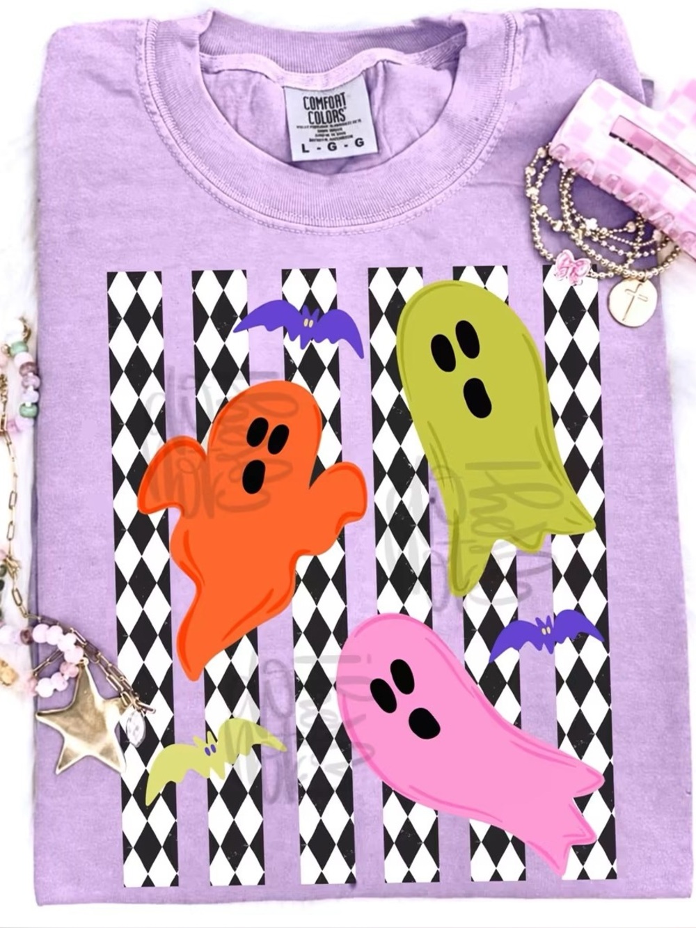 Comfort Colors Orchid Colorful Halloween Ghosts Tshirt